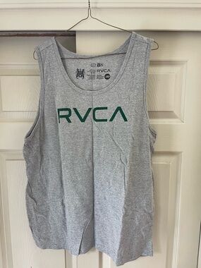 RVCA Gray Tank with Green Logo Print